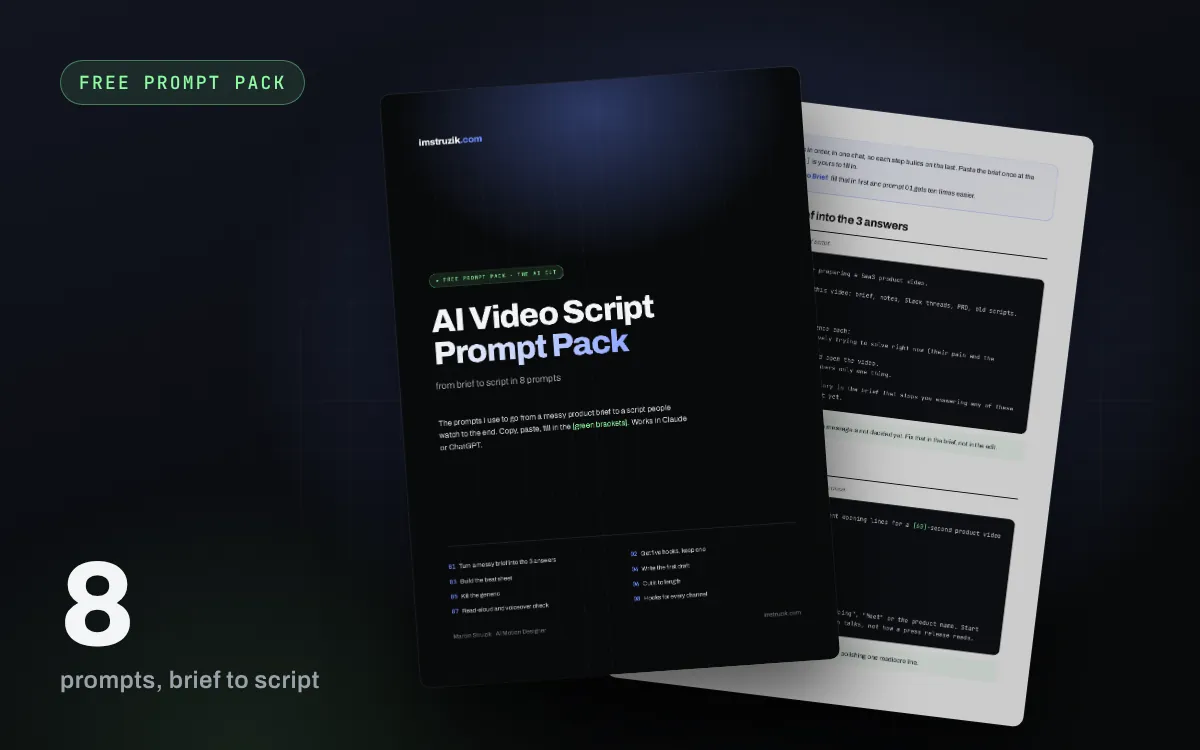 AI Video Script Prompt Pack PDF, cover and the first prompt