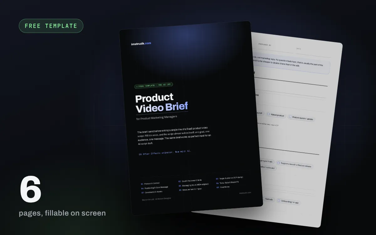 Product Video Brief PDF, cover and a fillable page